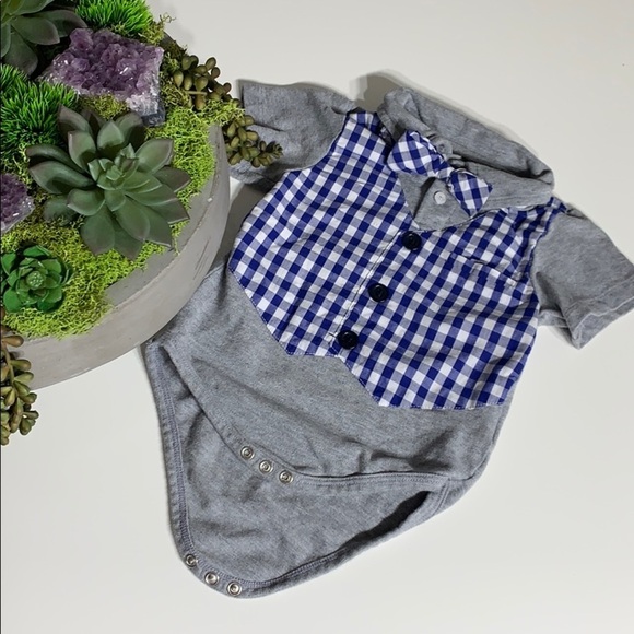 Beetle Thread Dapper Don Vest Bow Tie Plaid Onesie - Picture 3 of 5